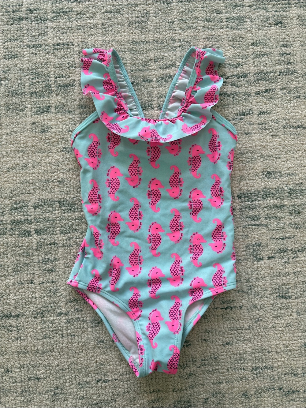 Carter's Aqua One-Piece Swimsuit with Pink Seahorse Print